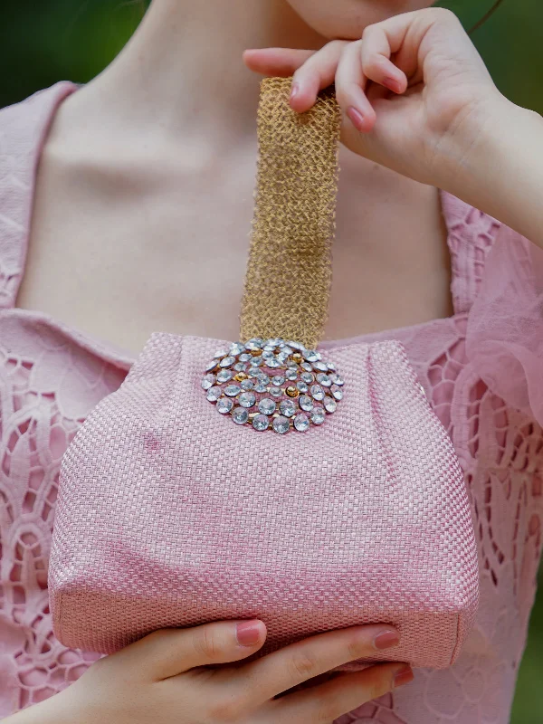 Odette Women Pink Embellished Clutch Bag With Golden Mesh Handle Classic And Modern Handbags Now More Affordable Odette Women Pink Embellished Clutch Bag With Golden Mesh Handle Classic And Modern Handbags Now More Affordable