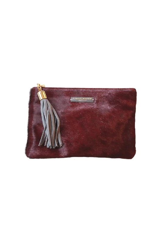 Shaker Hair on Hide Burgundy Tassel Clutch