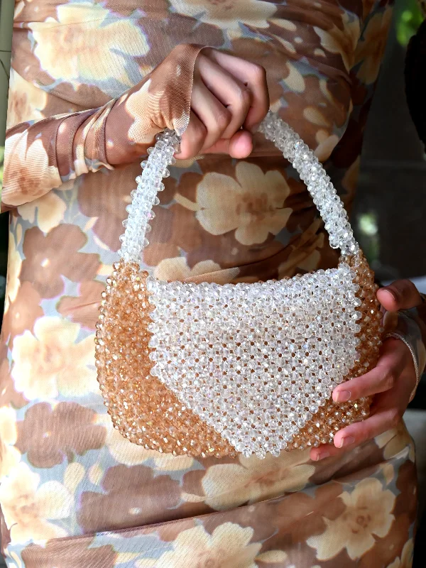 Odette Women Sparkling White And Golden Woven Clutch Bag High-Fashion Handbags At Reduced Costs Odette Women Sparkling White And Golden Woven Clutch Bag High-Fashion Handbags At Reduced Costs