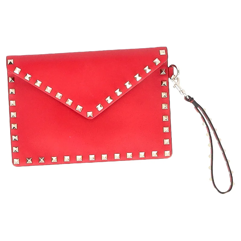 Valentino Garavani Rockstud Clutch Bag in Red Calfskin Leather Exclusive Discounts On Stylish Handbags Valentino Garavani Rockstud Clutch Bag in Red Calfskin Leather Exclusive Discounts On Stylish Handbags