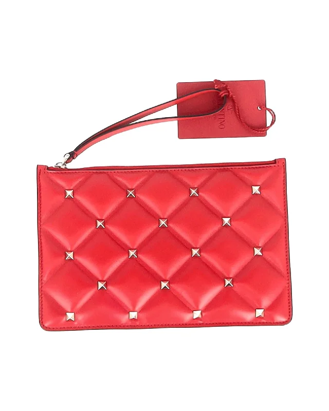 Valentino Quilted Medium Candystud Flat Pouch in Red Leather Unmissable Deals On Everyday Handbags