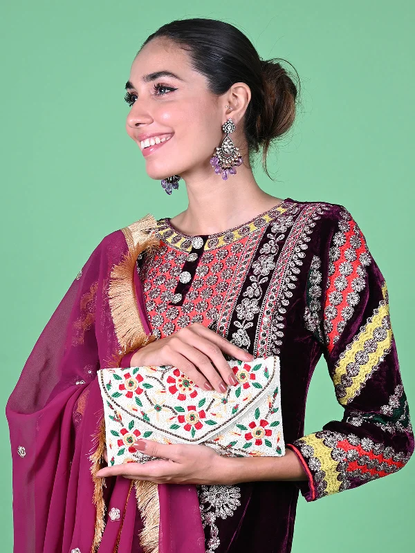 Odette White Fabric Clutch For Women Stylish Totes With Special Discounts