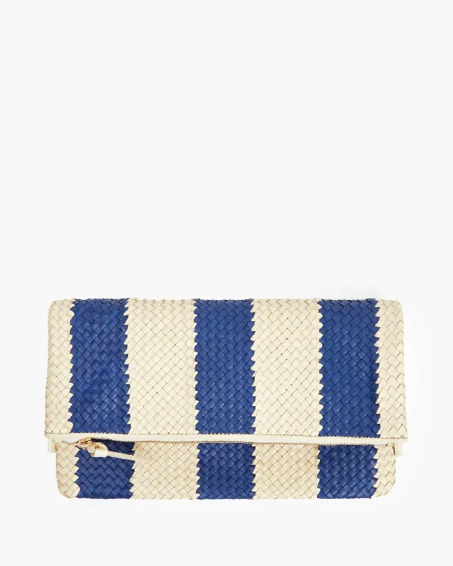 Women's Foldover Clutch Bag In Indigo And Cream Fashion-Forward Bags At Exclusive Promotional Prices Women's Foldover Clutch Bag In Indigo And Cream Fashion-Forward Bags At Exclusive Promotional Prices