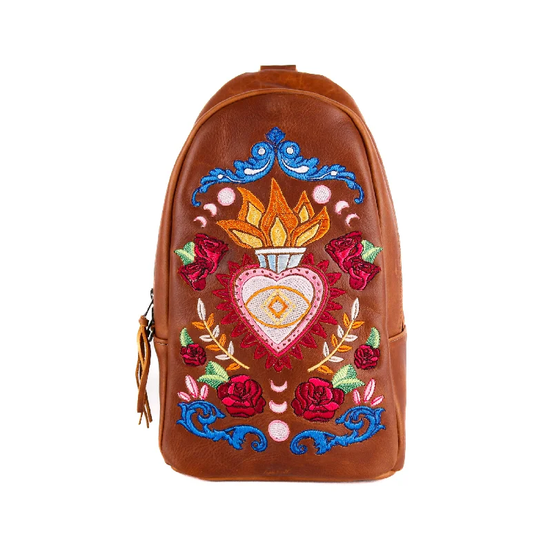 2.0 CROSSBODY SLING - EMBROIDERED LEATHER - HEARTS AFLAME Modern Handbags With Stylish Discounts 2.0 CROSSBODY SLING - EMBROIDERED LEATHER - HEARTS AFLAME Modern Handbags With Stylish Discounts