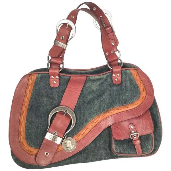 2009 Dior Denim and Leather Double Gaucho Saddle Bag