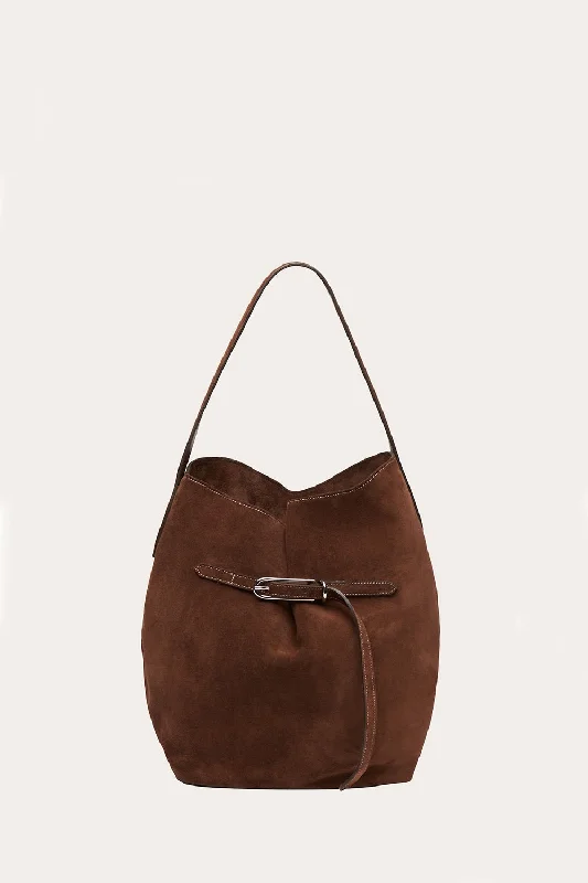 Belted Bucket Bag Large Dark Brown Suede Elevate Your Style With Our Handbag Sale