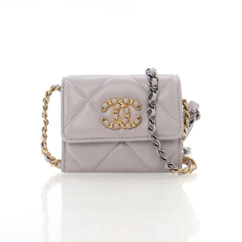 Chanel 19 Cardholder On Chain Grey Lambskin