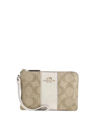 Bags For Free-Spirited And Artistic Styles Coach Corner Zip Wristlet In Signature Canvas Timeless Bags, Flash Sale