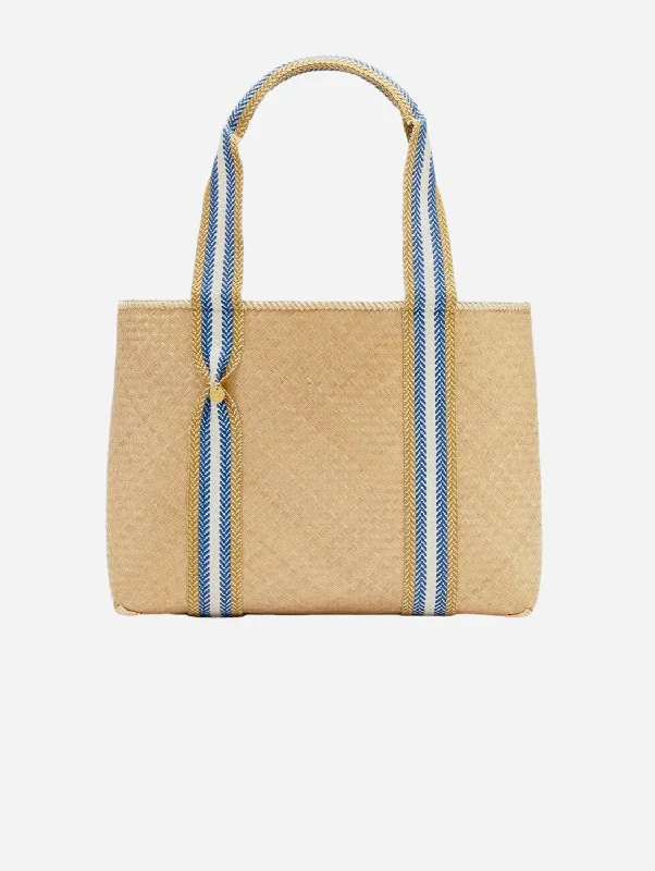 Mentawai Handwoven Bamboo Vegan Medium Tote Bag | Blue Stripe