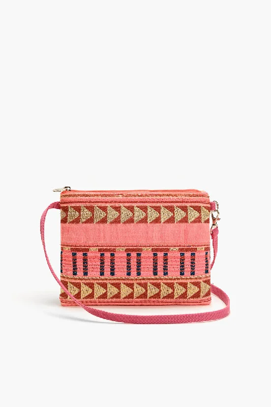 Mexican Striped Spring Top Zip Clutch -Pink and Brown Elegant Bags With Limited Stock Available Mexican Striped Spring Top Zip Clutch -Pink and Brown Elegant Bags With Limited Stock Available