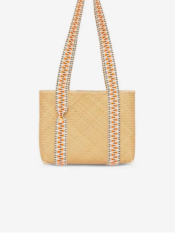 Mentawai Handwoven Bamboo Vegan Small Tote Bag | Natural & Orange