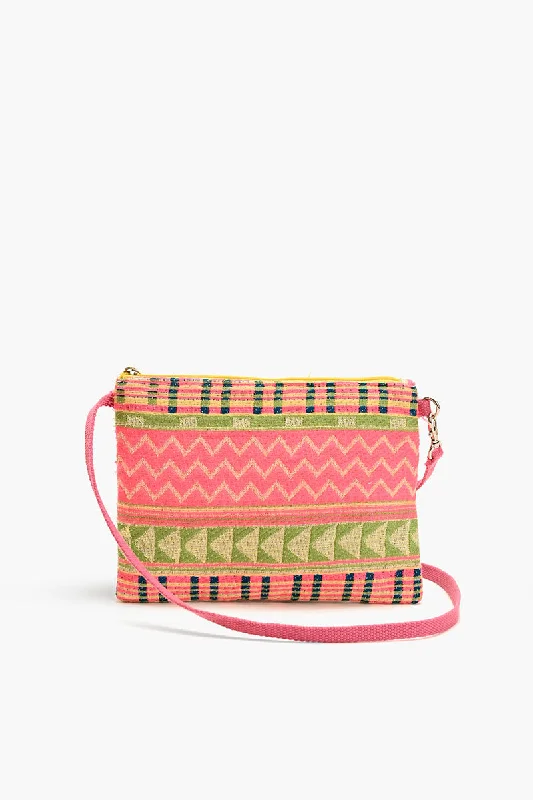 Mexican Striped Pink Spring Top Zip Clutch Chic Shoulder Bags At Promotional Rates