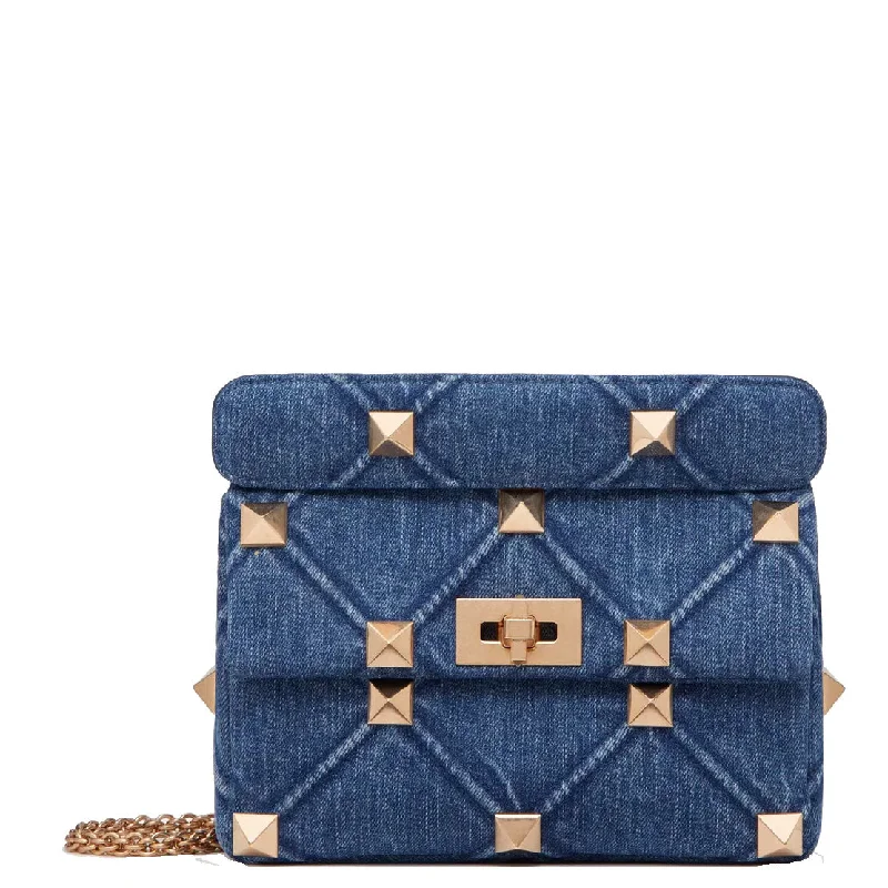 Roman Stud Grained Medium Bag, Denim Limited-Time Handbag Sale