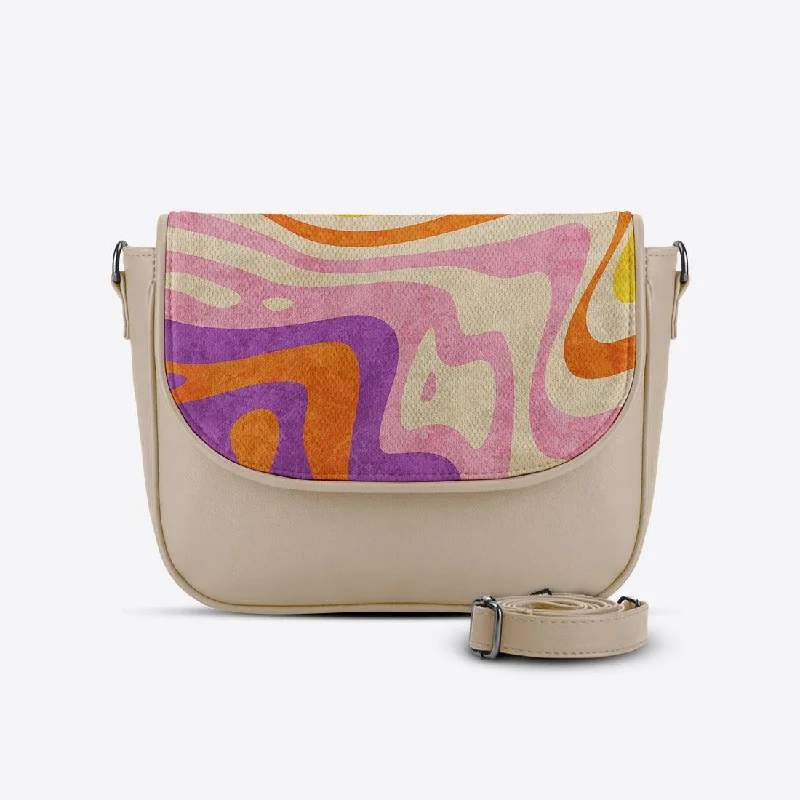 Beige Messenger Crossbody Abstract Colors