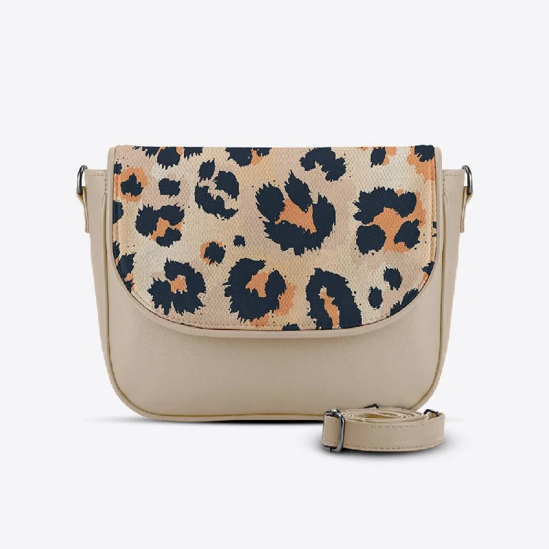 Beige Messenger Crossbody Cheetah Pattern