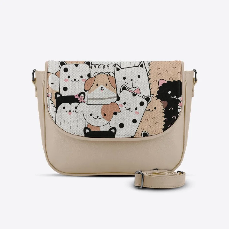 Beige Messenger Crossbody Cute Pets