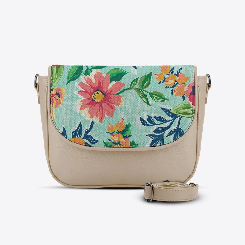 Beige Messenger Crossbody Cyan Floral