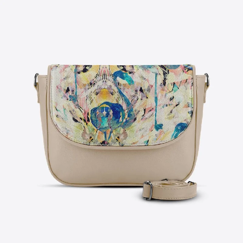 Beige Messenger Crossbody Flamingo Art