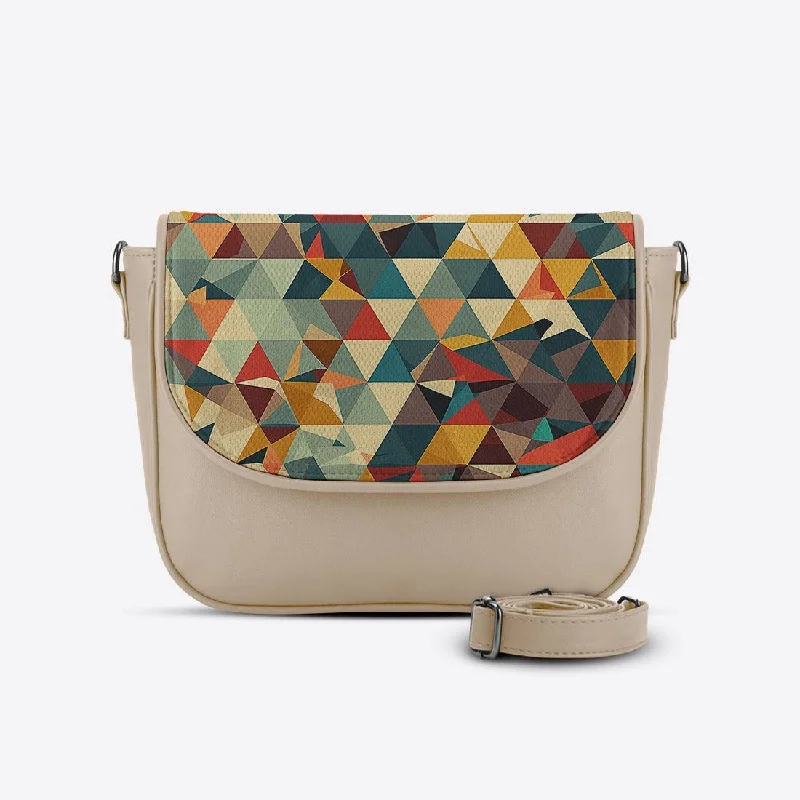 Beige Messenger Crossbody Glass Triangles