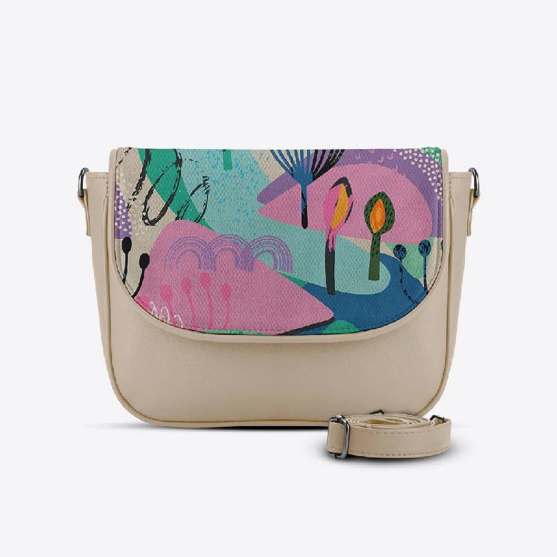 Beige Messenger Crossbody Paint Art High-Fashion Handbags At Reduced Costs