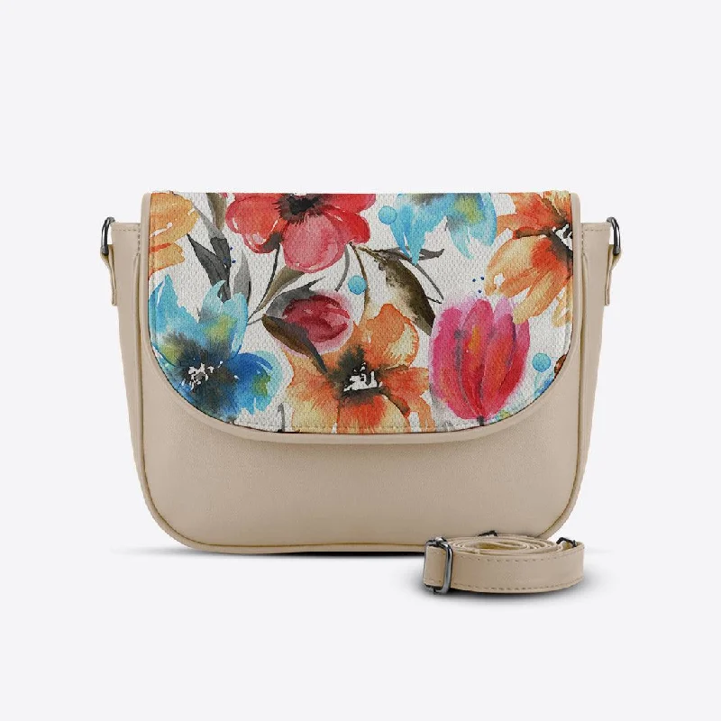 Beige Messenger Crossbody White Floral Sleek And Stylish Handbags At Lower Prices
