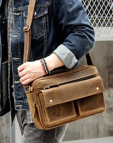 Black Leather Mens Casual 10" Courier Bags Messenger Bag Small Postman Bags For Men Designer Bags At Low Prices Black Leather Mens Casual 10" Courier Bags Messenger Bag Small Postman Bags For Men Designer Bags At Low Prices