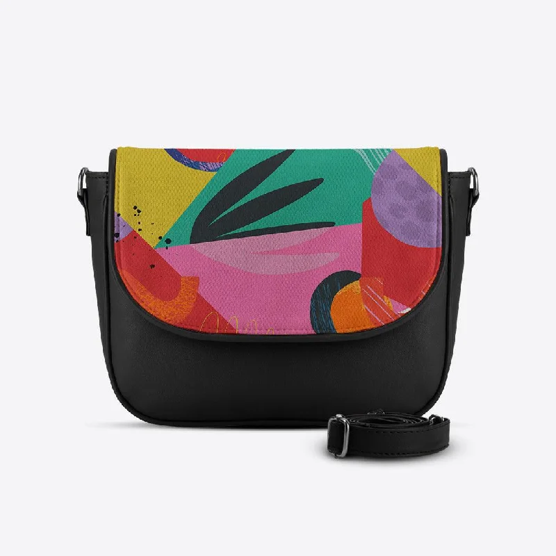 Black Messenger Crossbody Garden Abstract