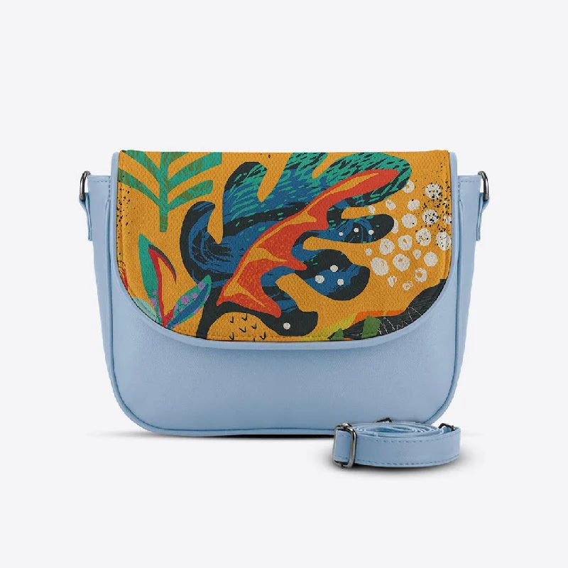Blue Messenger Crossbody Yellow Leafs Chic Crossbody Bags, Limited Offers