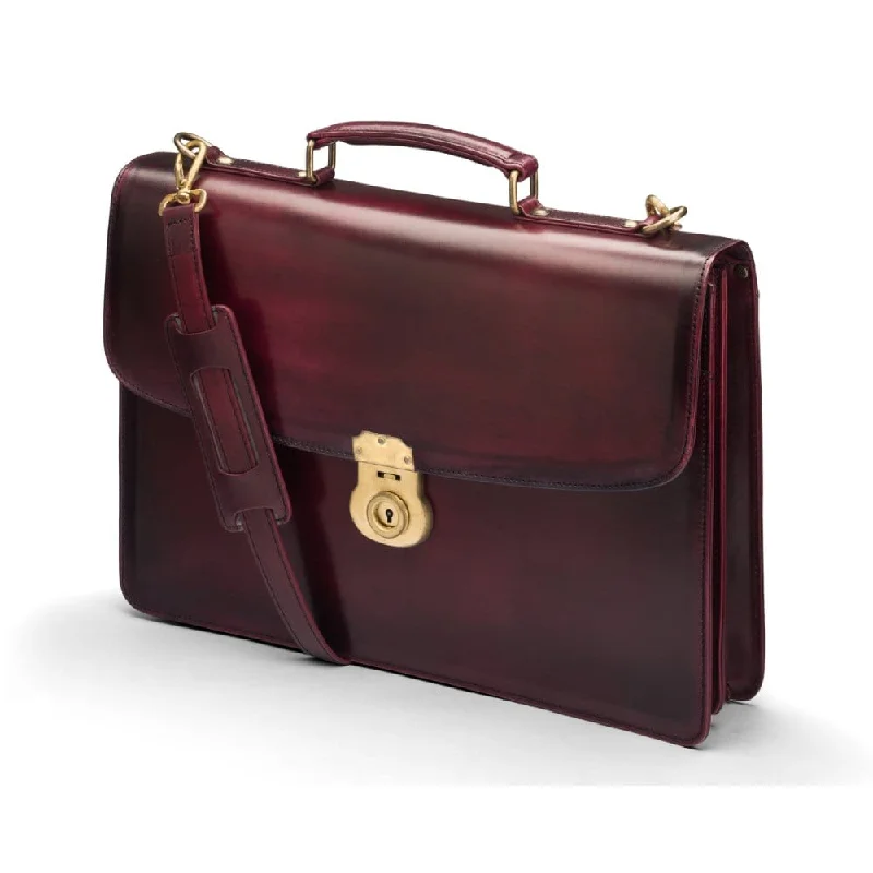 Burnished Harvard Leather Briefcase - Burgundy Upgrade Your Look With Our Bag Sale