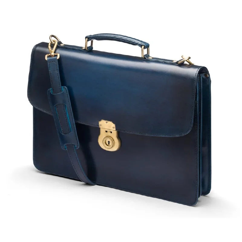 Burnished Harvard Leather Briefcase - Navy Trendy Purses At Unbeatable Discounts