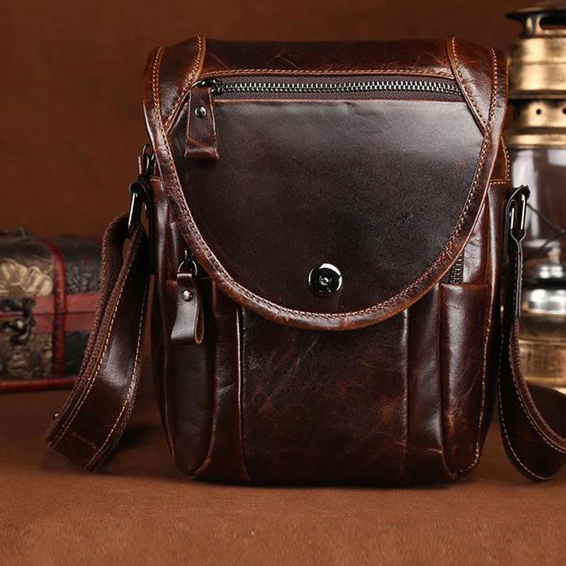 Cool Coffee Small Mens Leather Side Bag Messenger Bag Shoulder Bag for Men