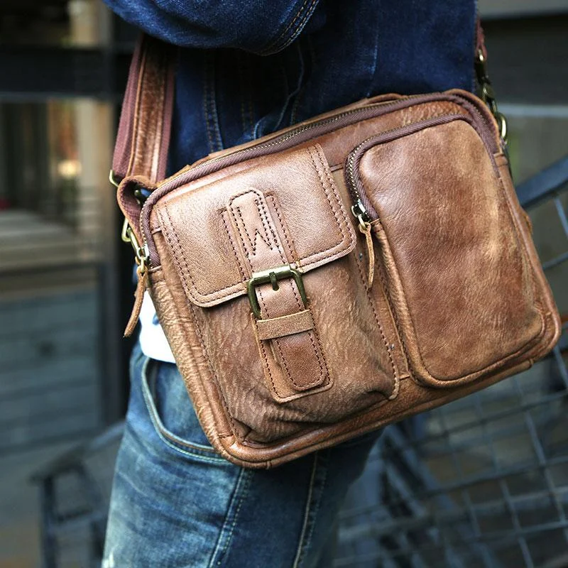 Cool Leather Mens Small Messengers Bag Shoulder Bags for Men