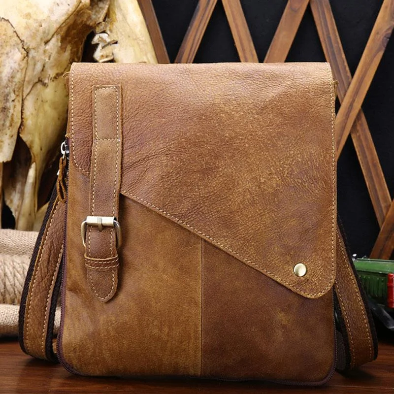 Cool Leather Mens Small Side Bag Messenger Bag Shoulder Bag for Men