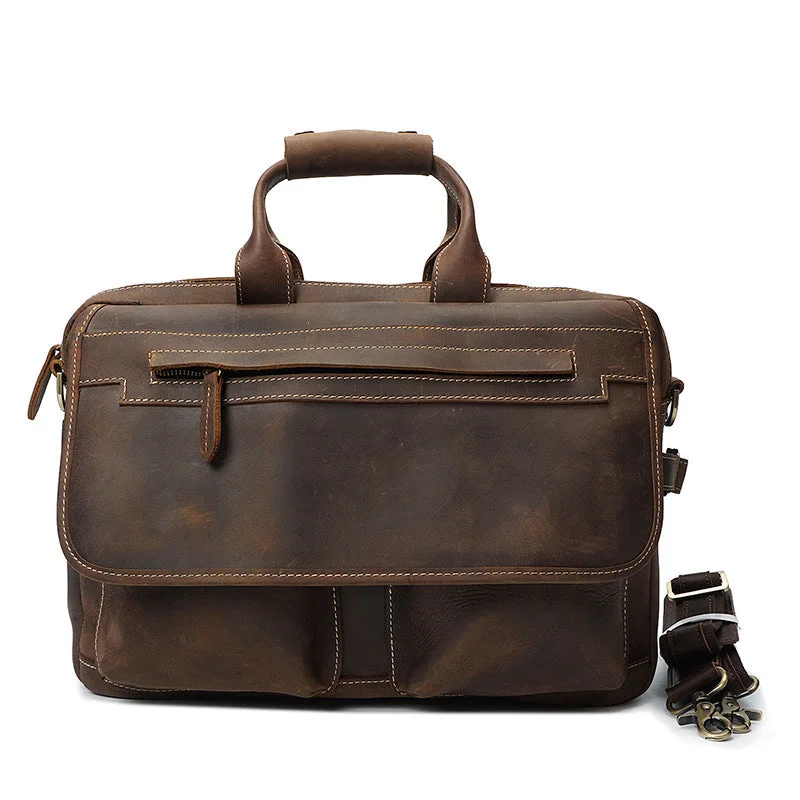 Crazy Horse Leather Casual Briefcase Retro Men Messenger Bag Laptop Bag