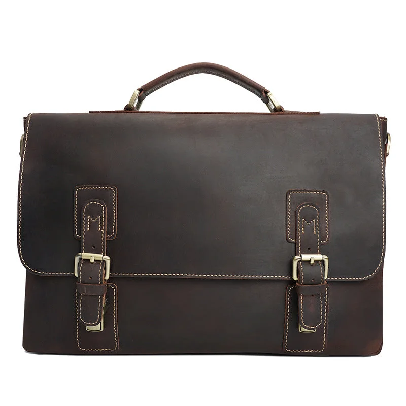 Crazy Horse Leather Men Business Tote Bag Top Grain Leather Messenger Bag Retro Men Briefcase