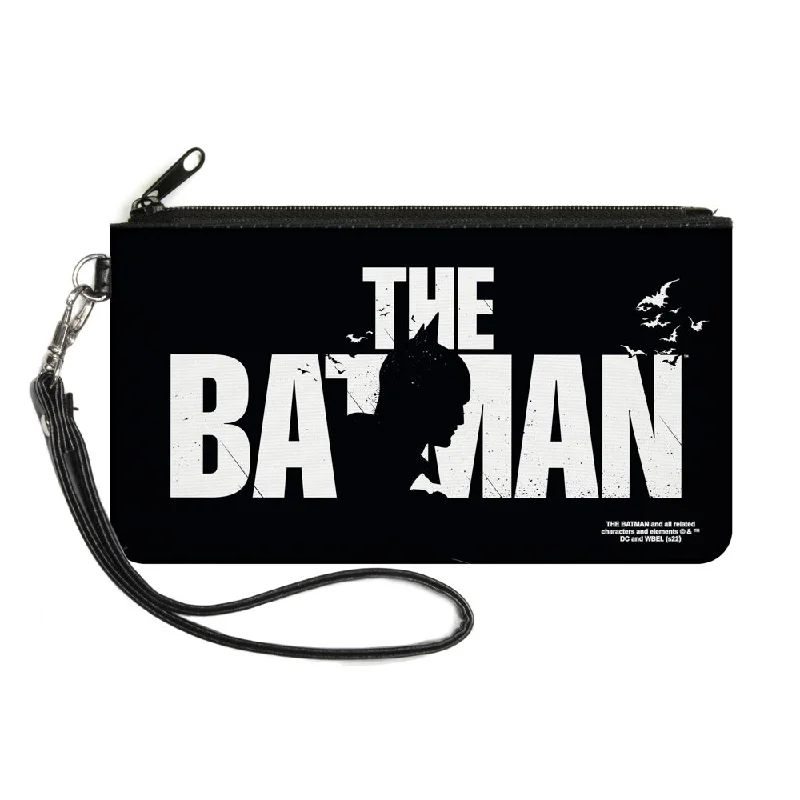 Canvas Zipper Wallet - LARGE - THE BATMAN Movie Batman Silhouette Title Black White Limited-Time Handbag Sale Canvas Zipper Wallet - LARGE - THE BATMAN Movie Batman Silhouette Title Black White Limited-Time Handbag Sale