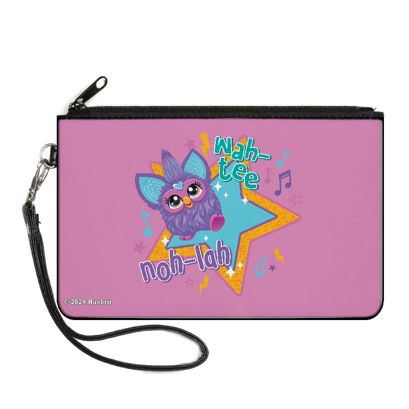 Canvas Zipper Wallet - LARGE - Furby Purple and Orange Furby BESTIES Pose Teal