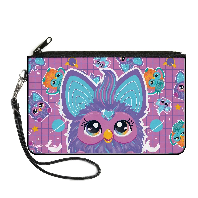 Canvas Zipper Wallet - LARGE - Furby Furbish Phrases and Icons Orange/Pink/Purple