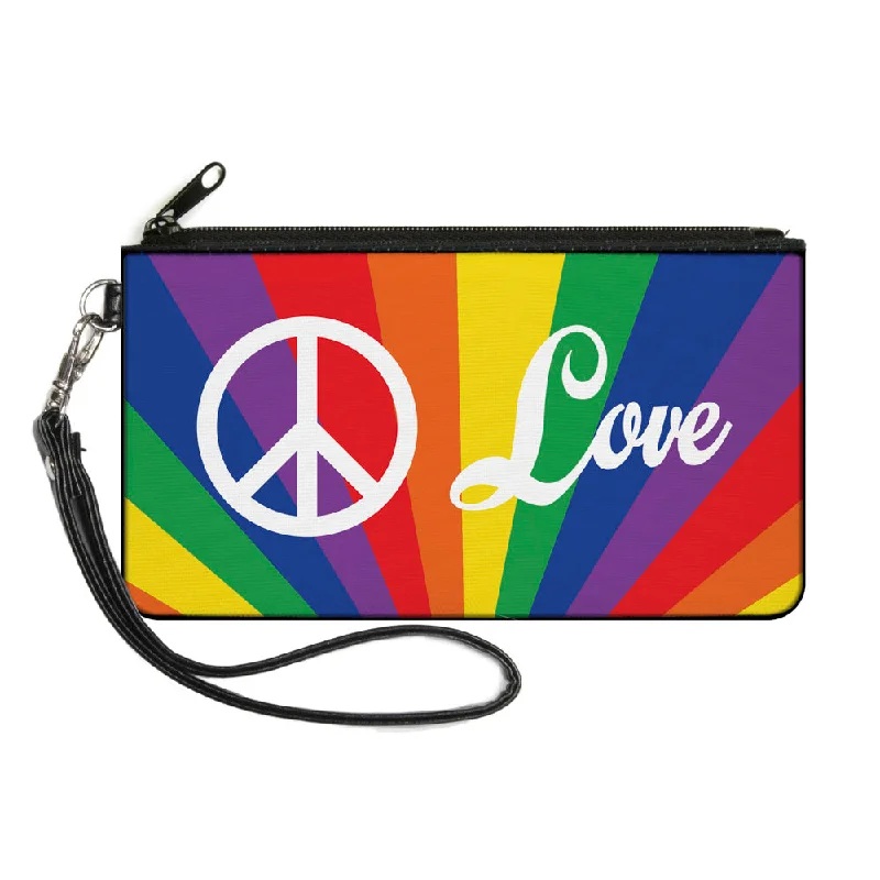 Canvas Zipper Wallet - LARGE - PEACE and LOVE Rainbow Rays Multi Color White Fashionable Handbags, Limited-Time Deals Canvas Zipper Wallet - LARGE - PEACE and LOVE Rainbow Rays Multi Color White Fashionable Handbags, Limited-Time Deals