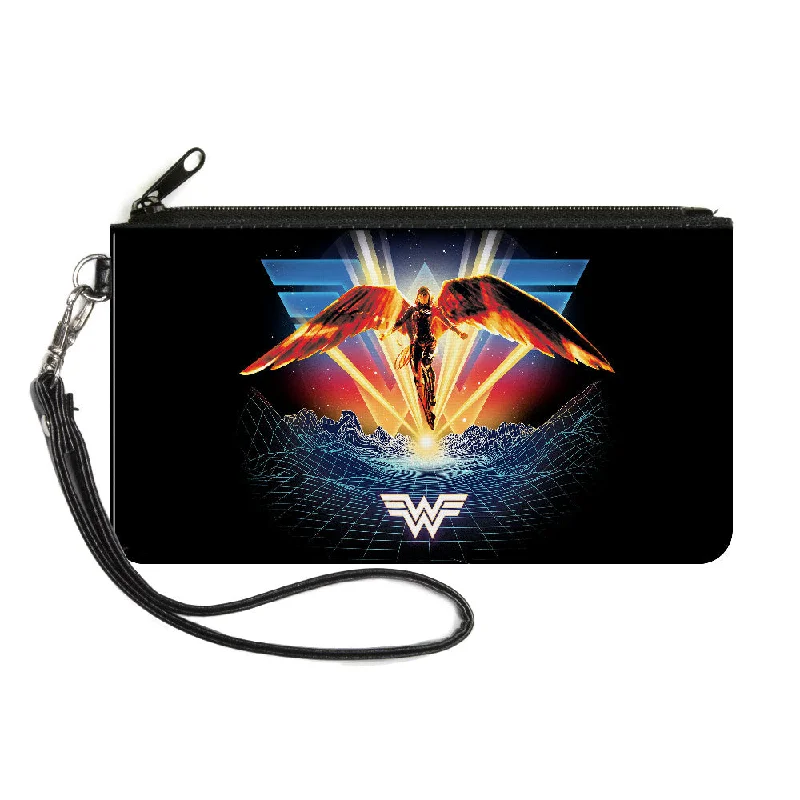 Canvas Zipper Wallet - LARGE - Wonder Woman 1984 Golden Armor Pose WW Logo Topography Black Blues Reds Yellows The Ultimate Sale On Must-Have Handbags