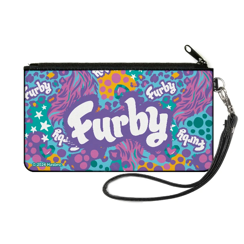 Canvas Zipper Wallet - SMALL - FURBY Title Logo Fur Print Blues/Purple/White