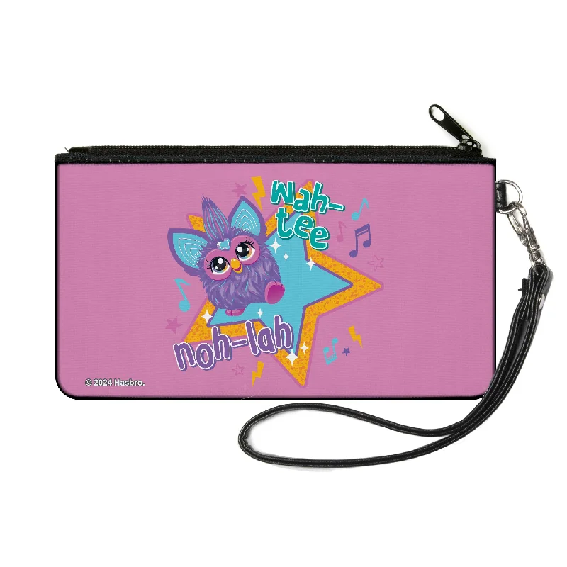 Canvas Zipper Wallet - SMALL - Furby Purple Furby NOH-LAH WAH-TEE Star Pose Pink/Multi Color