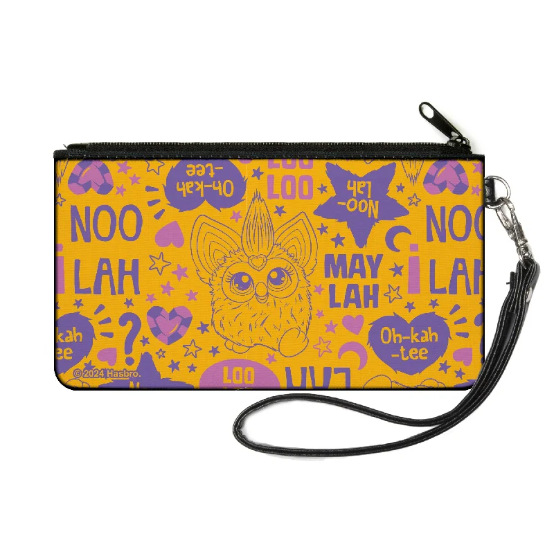 Canvas Zipper Wallet - SMALL - Furby Furbish Phrases and Icons Orange/Pink/Purple