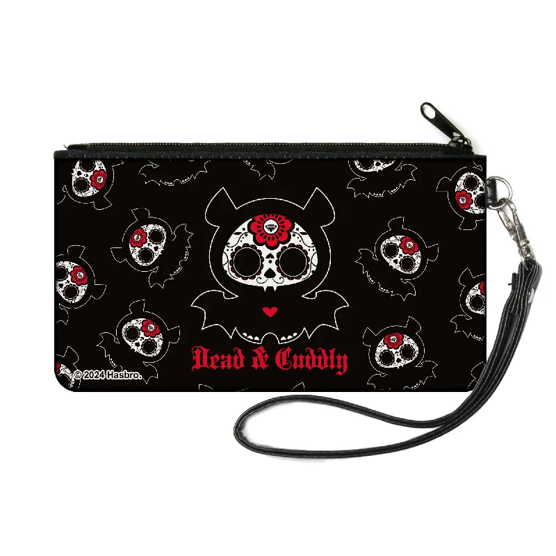 Canvas Zipper Wallet - SMALL - Skelanimals Diego the Bat DEAD N CUDDLY Pose Black/White/Red