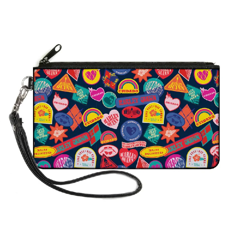 Canvas Zipper Wallet - SMALL - The Suicide Squad 2021 Harley Quinn Badges Stacked Black Multi Color Trendy Totes, Shop & Save Canvas Zipper Wallet - SMALL - The Suicide Squad 2021 Harley Quinn Badges Stacked Black Multi Color Trendy Totes, Shop & Save