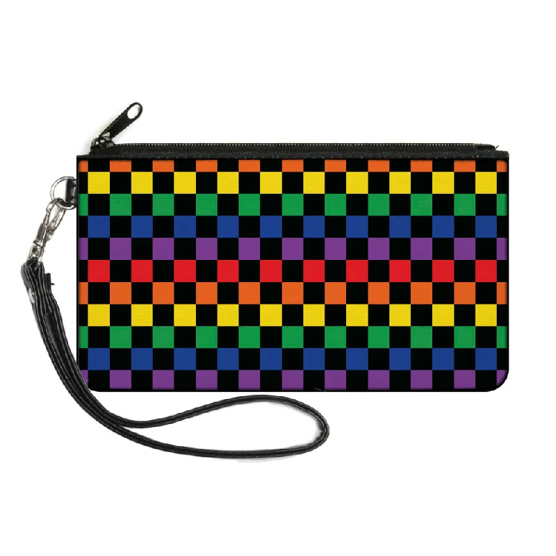 Canvas Zipper Wallet - SMALL - Checker Black Rainbow Multi Color Timeless Handbags, Flash Sale Canvas Zipper Wallet - SMALL - Checker Black Rainbow Multi Color Timeless Handbags, Flash Sale
