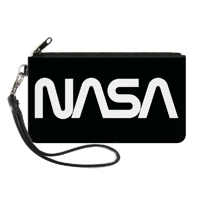 Canvas Zipper Wallet - SMALL - NASA Text Black White Trendy And Timeless Handbags Now On Sale Canvas Zipper Wallet - SMALL - NASA Text Black White Trendy And Timeless Handbags Now On Sale