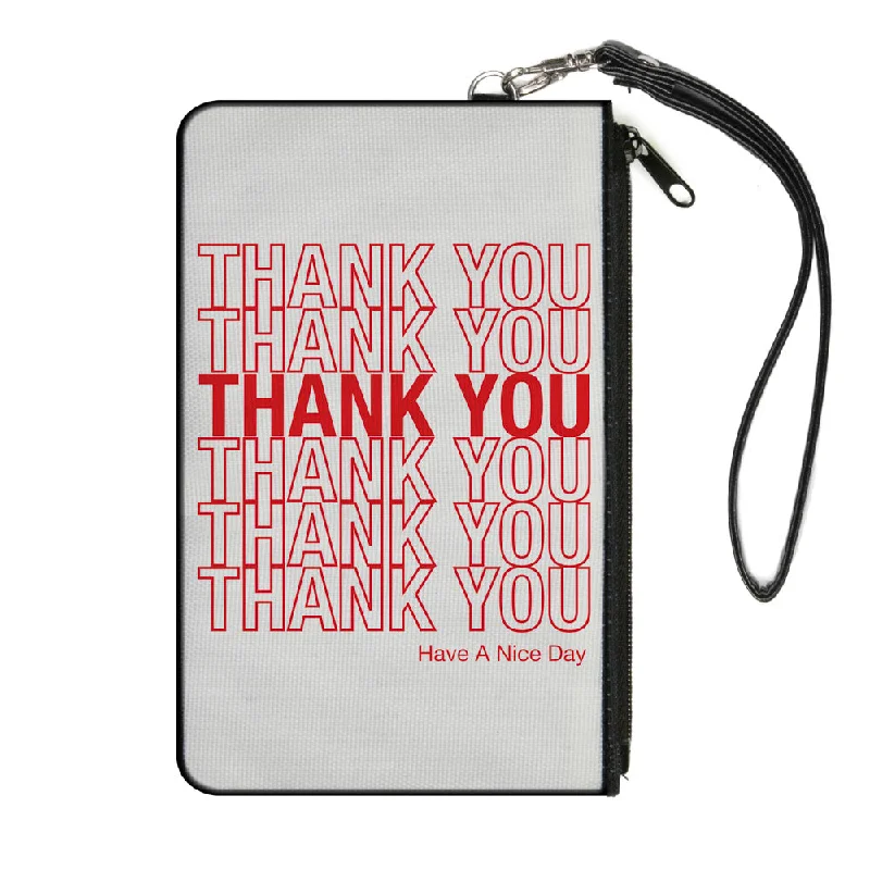 Canvas Zipper Wallet - SMALL - THANK YOU HAVE A NICE DAY Bag Print White Red Designer-Inspired Bags At Reduced Prices Canvas Zipper Wallet - SMALL - THANK YOU HAVE A NICE DAY Bag Print White Red Designer-Inspired Bags At Reduced Prices