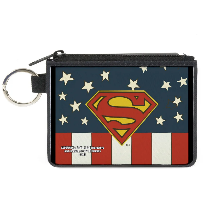 Canvas Zipper Wallet - MINI X-SMALL - Superman Shield Americana Red White Blue Yellow Everyday Handbags At Wallet-Friendly Prices Canvas Zipper Wallet - MINI X-SMALL - Superman Shield Americana Red White Blue Yellow Everyday Handbags At Wallet-Friendly Prices