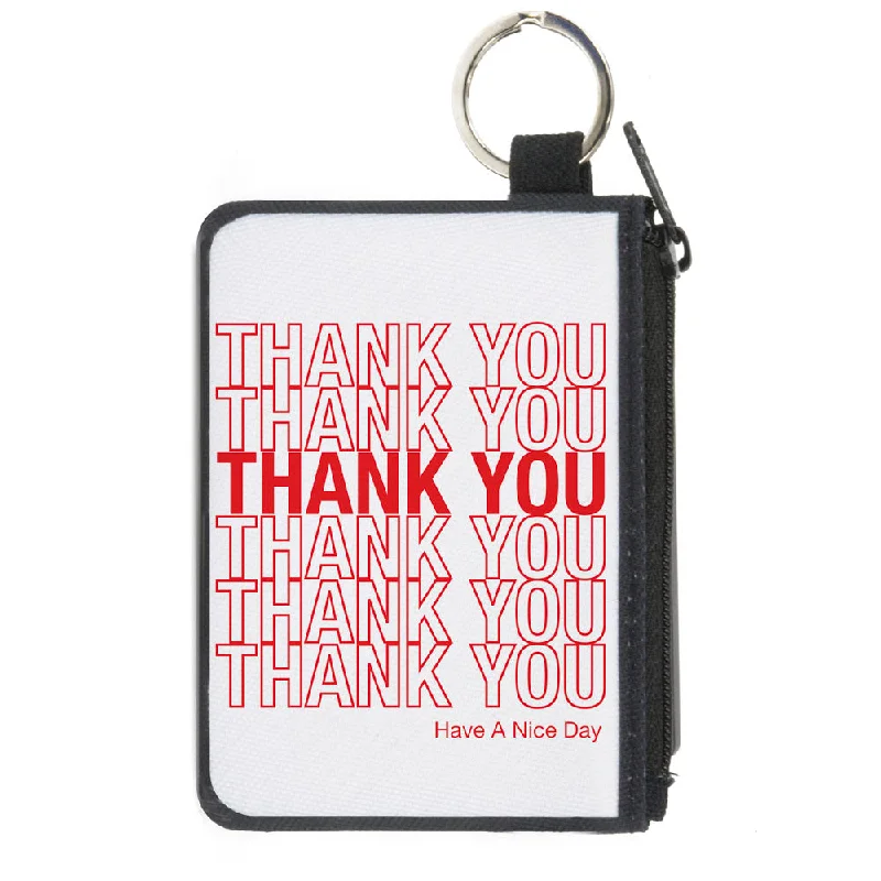 Canvas Zipper Wallet - MINI X-SMALL - THANK YOU HAVE A NICE DAY Bag Print White Red Premium Handbags At Unbeatable Markdowns Canvas Zipper Wallet - MINI X-SMALL - THANK YOU HAVE A NICE DAY Bag Print White Red Premium Handbags At Unbeatable Markdowns